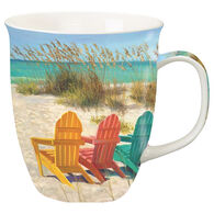 Cape Shore Maine Beach Scene with Adirondack Chairs Harbor Mug