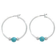 Periwinkle By Barlow Women's Silver and Turquoise Beads 1" Hoop Earring