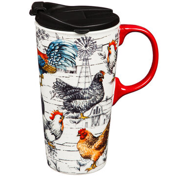 Evergreen Chicken Collage Ceramic Travel Cup w/ Lid