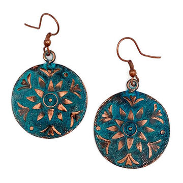 Anju Jewelry Womens Teal Sunflower Circle Copper Patina Earring