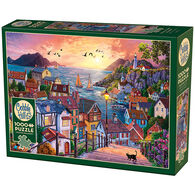 Cobble Hill Jigsaw Puzzle - Coastal Town at Sunset