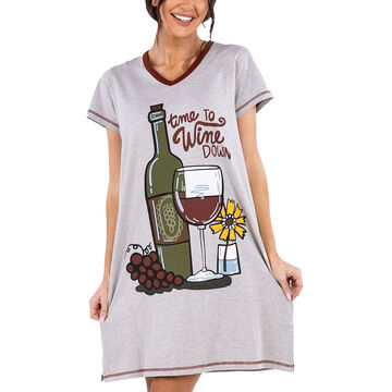 Lazy One Womens Time To Wine Down V-Neck Nightshirt