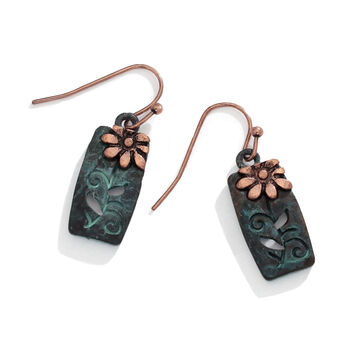 Periwinkle By Barlow Womens Patina Copper Flower Earring